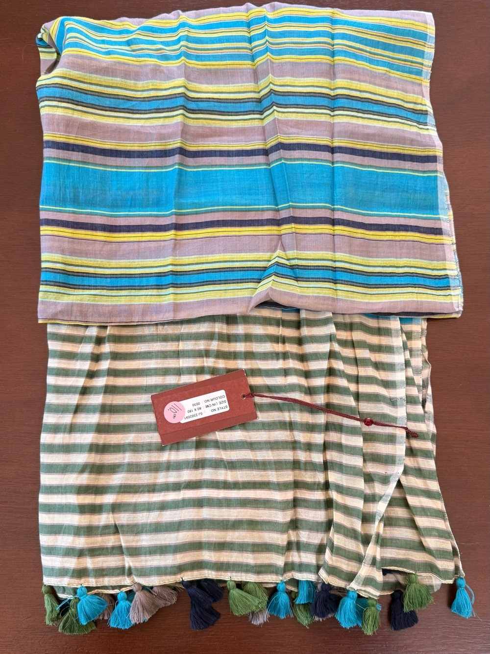 Jaipur Striped Cotton Scarf in Blue, Green, Yellow, Navy